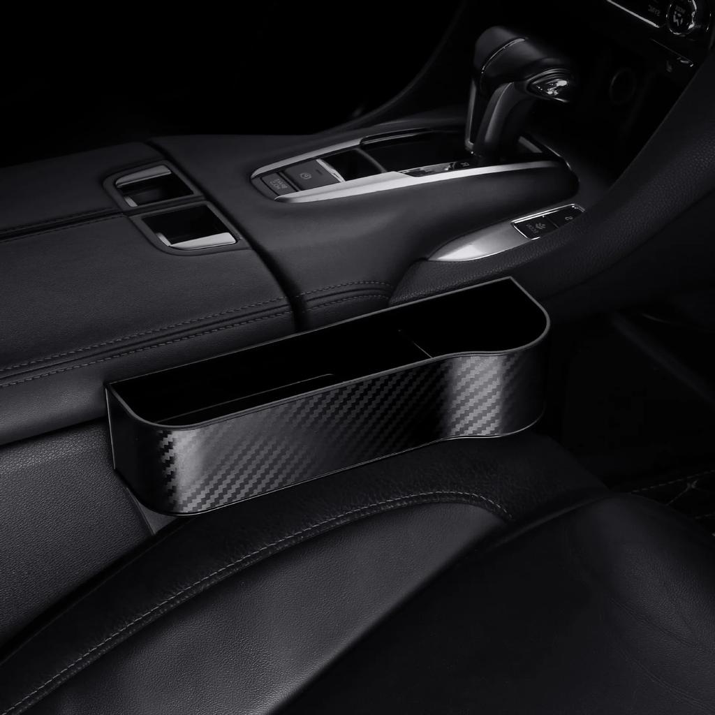 Car Carbon Fiber Pattern Seat Storage Box Central Control Seat Gap Storage And Sorting Box With Cup Holder