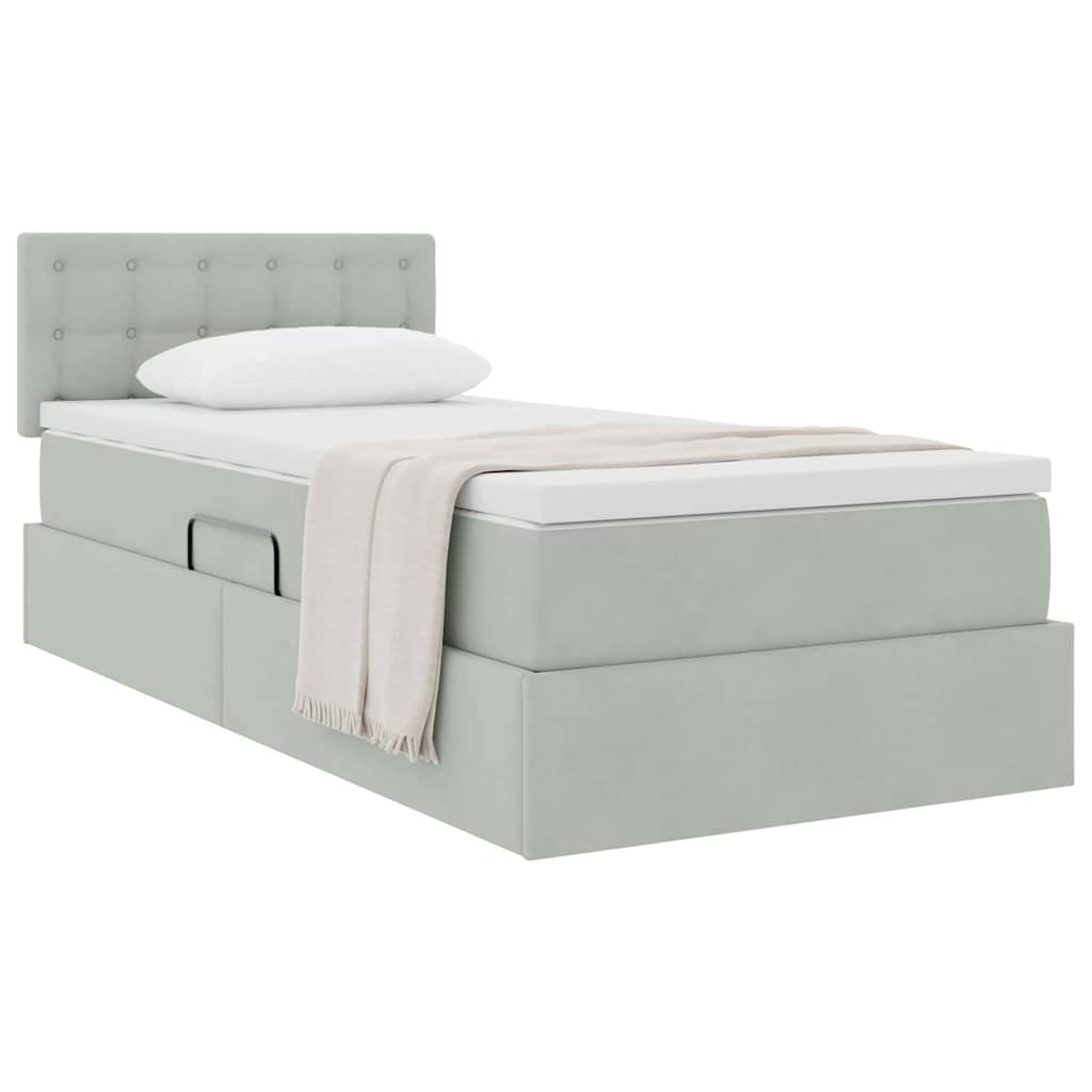 Storage Bed with Mattress Light Grey 100 x 200 cm Velvet