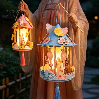 Tragbare LED-beleuchtete Laterne Traditionelles Chinesisches Palast-DIY-Kit für das Mittherbstfest, Festival Handheld Leuchtendes Zoll-Lernwerkzeug Papierlampe mit Licht