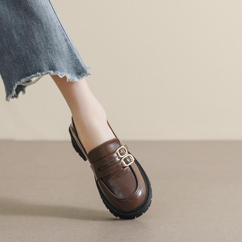 Weiwei Girl 681-1 Loafers Damen Plateau 2025 Neu Vielseitig Retro Zwei Tragevarianten Kleine Lederschuhe Große Größe Damenschuhe