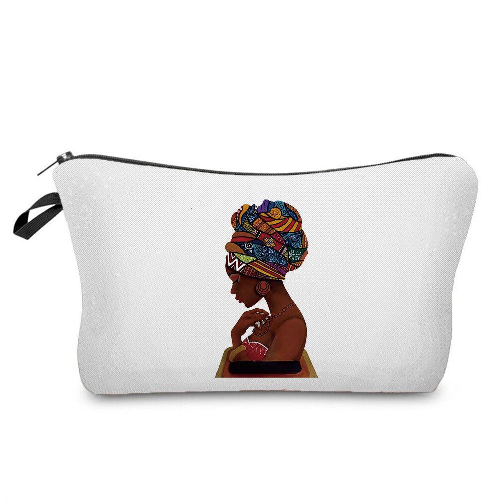 Women Black Girl Print Cosmetic Bag Toiletries Organize Travel Storage Case 6397