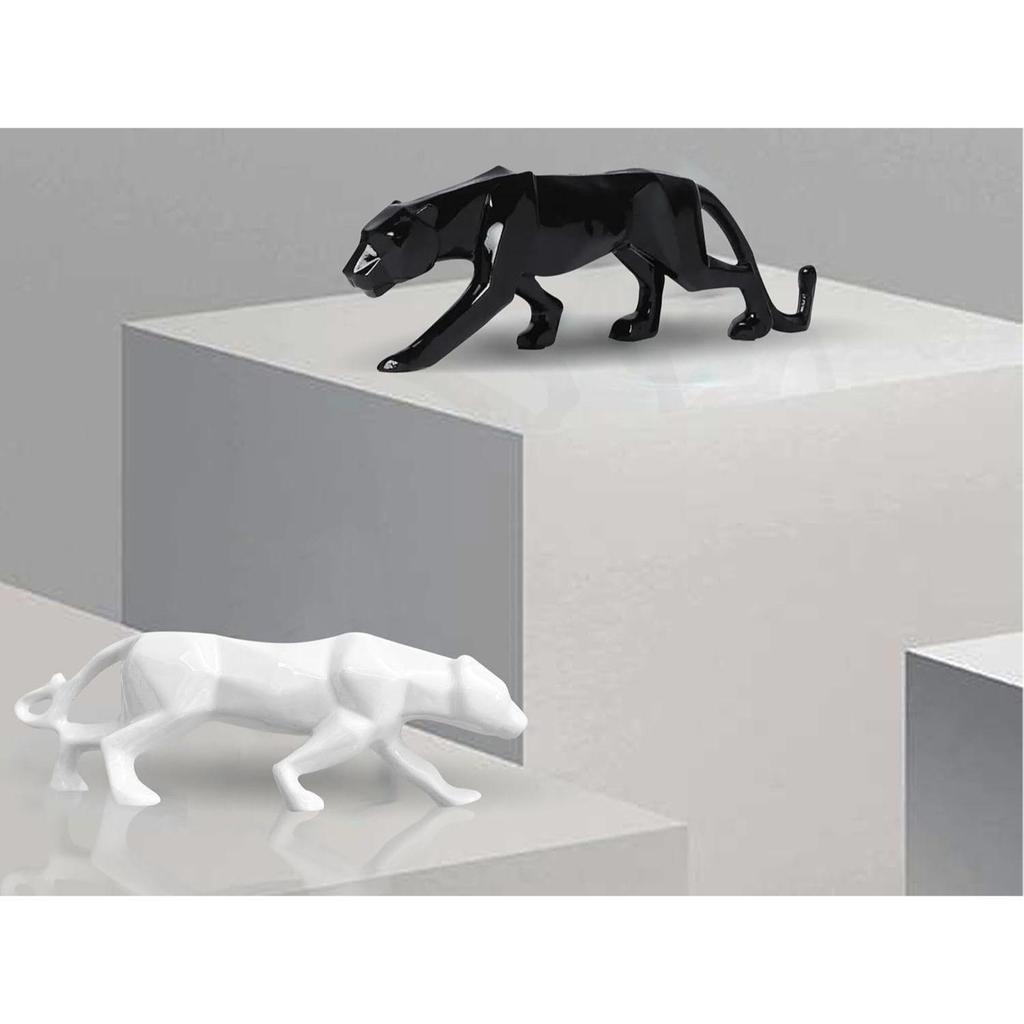 Modern Black & White Geometric Shape Panther for Home Decor (Pack of 2, White & Black)