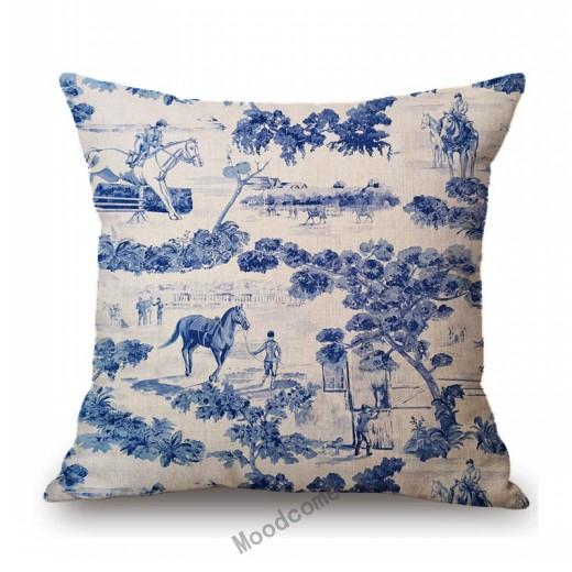 Französischer Toile De Jouy Delfter blauer Flamingo-Vogel-Tiger-Königshof-Muster, eleganter dekorativer Sofa-Kissenbezug, Kissenbezug