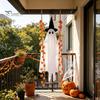Autumn Maple Leaf Accents Hanging Swing Ghost Halloween Decoration with Leaf, Light Up Ornament Seasonal Manor Window Decor Height Adjustable