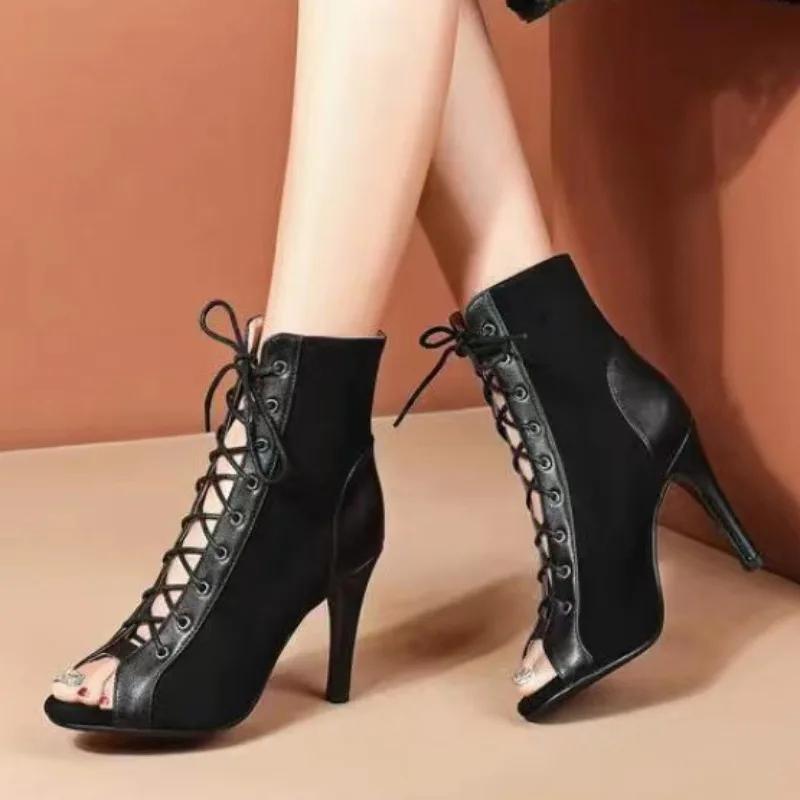 Shoes for Women 2024 Fashion Lace Up Women's Sandals Outdoor Solid Concise Open Toe High Heels Daily Fish Mouth Sandals Women