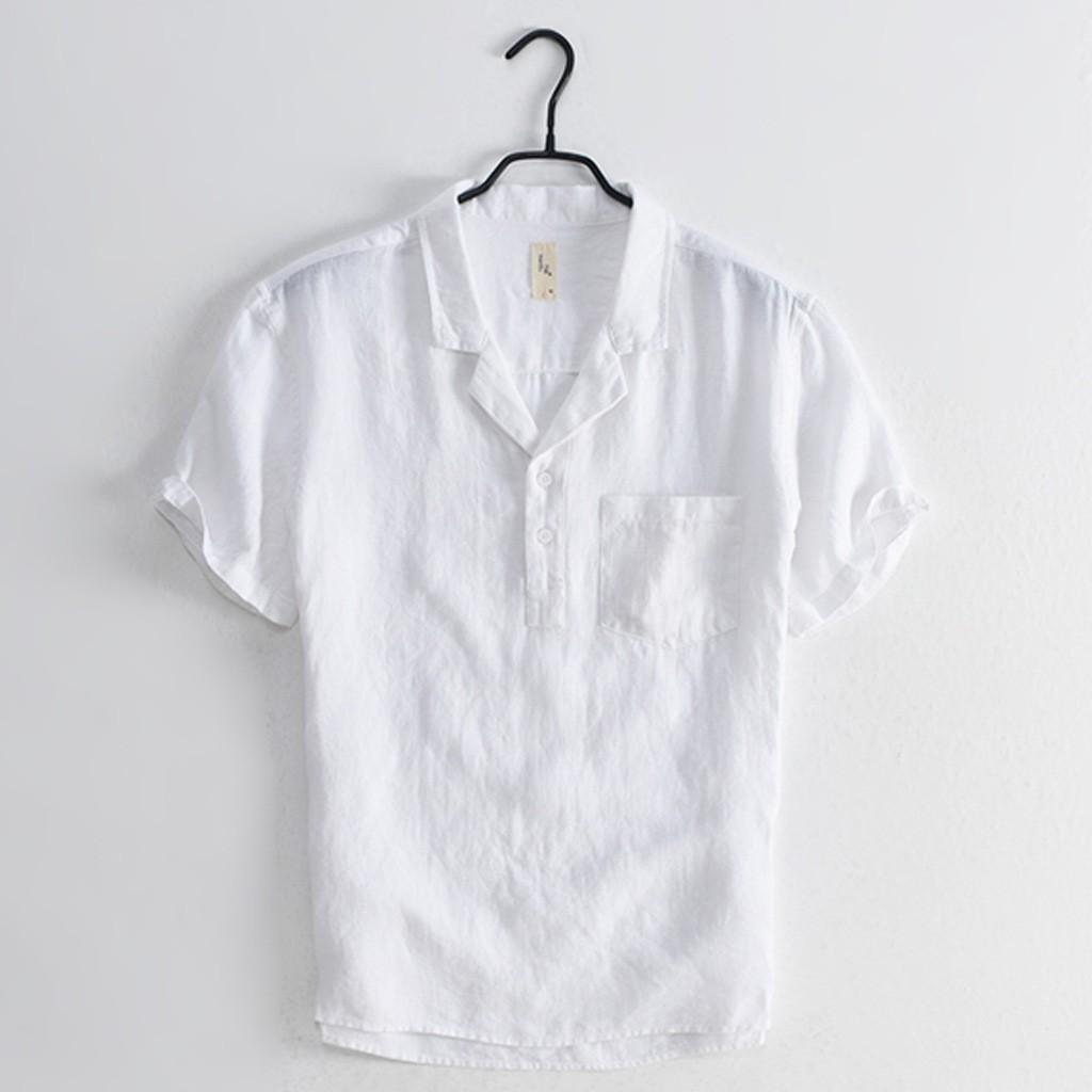 

Мужская повседневная льняная рубашка с воротником-стойкой, тонкая хлопковая льняная рубашка, свободные топы, мужские рубашки S белый