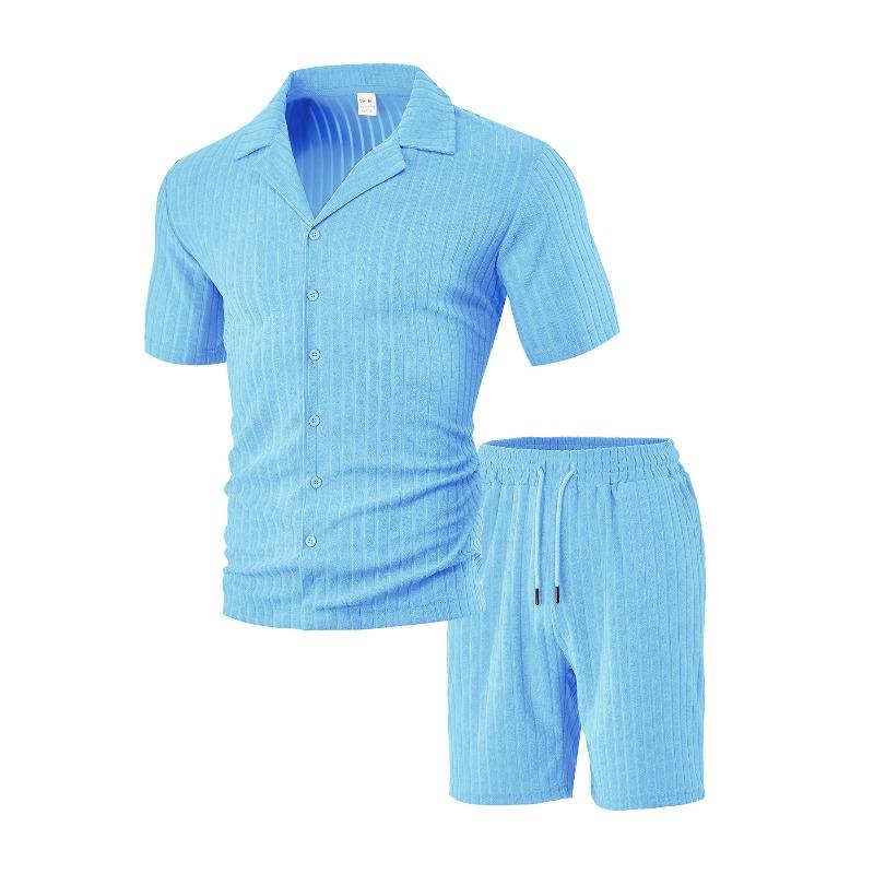 

Повседневные отпускные пляжные брюки летний мужской кардиган с короткими рукавами шорты комплект домашняя одежда XXXL светло-синий