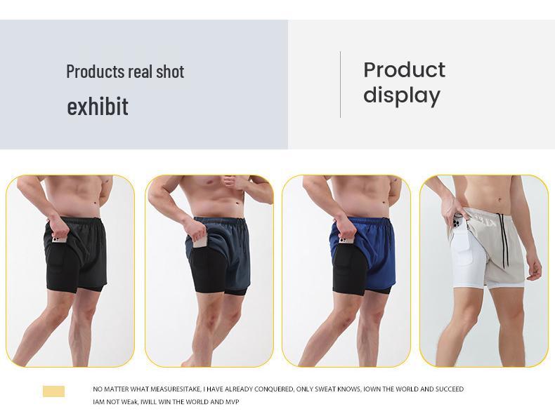Men's Quick-Dry Double-Layer Running Shorts - Loose Fit, Anti-Exposure, Athletic Three-Point Design