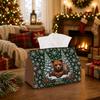 1pc Woodland Snowy Wonderland Tissue Box - Xmas Napkin Dispenser, Available Made of Durable Polyester, Decorated with Bear Portrait Owl Pine Tree, Sui