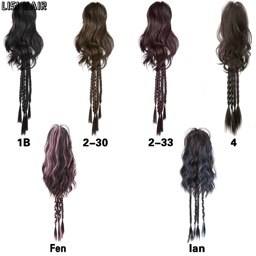 LISI HAIR Syntetisk langt hår flette hestehale krøllete hår hestehale flette parykk klo klips hestehale forlengelse 24 tommers hårstykke