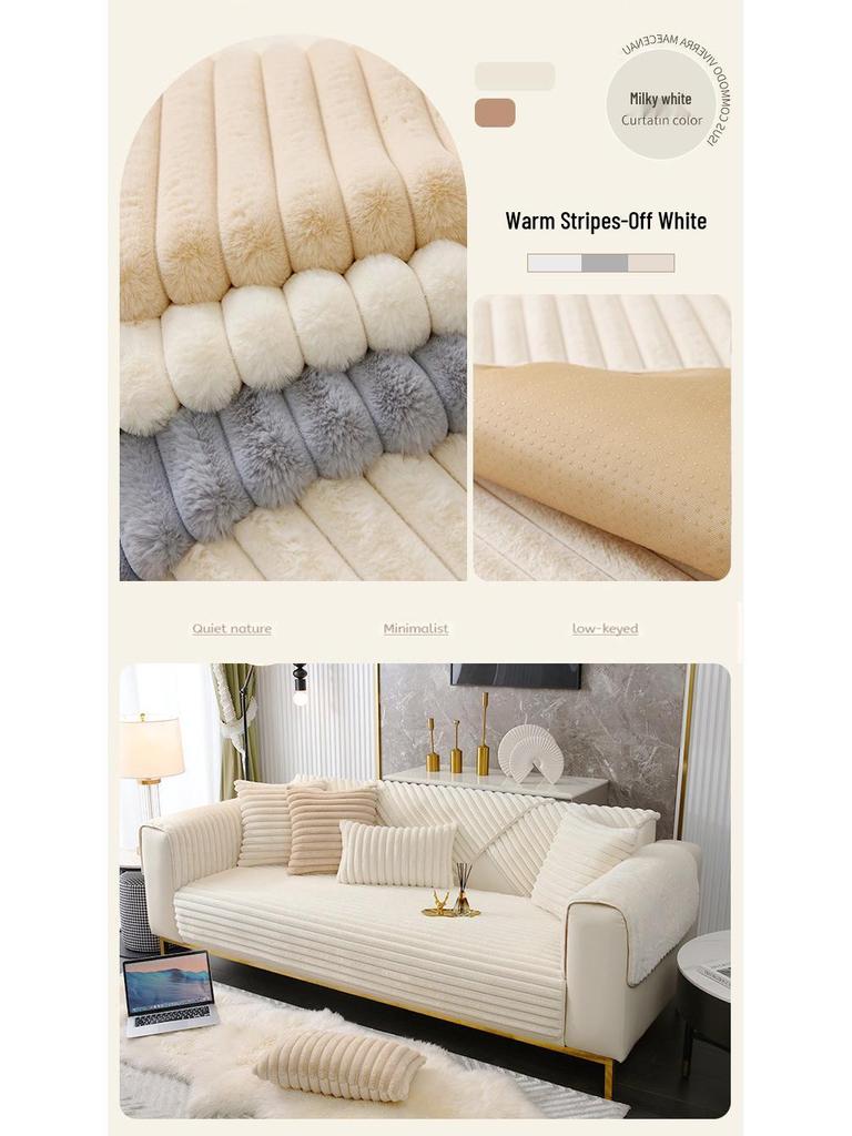 2025 Luxury Winter Sofa Cushion: Thick Rabbit Fur Plush, Non-Slip, Ideal for Solid Wood and Leather