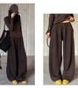 Women's Coffee-Colored High-Waisted Wide-Leg Pants - Mid-Rise with Thickened Fabric for Slimming Effect - Autumn/Winter 2025