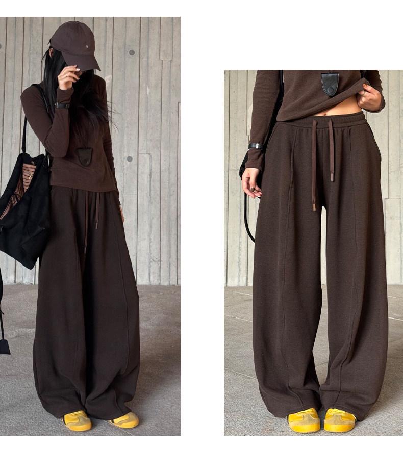 Women's Coffee-Colored High-Waisted Wide-Leg Pants - Mid-Rise with Thickened Fabric for Slimming Effect - Autumn/Winter 2025
