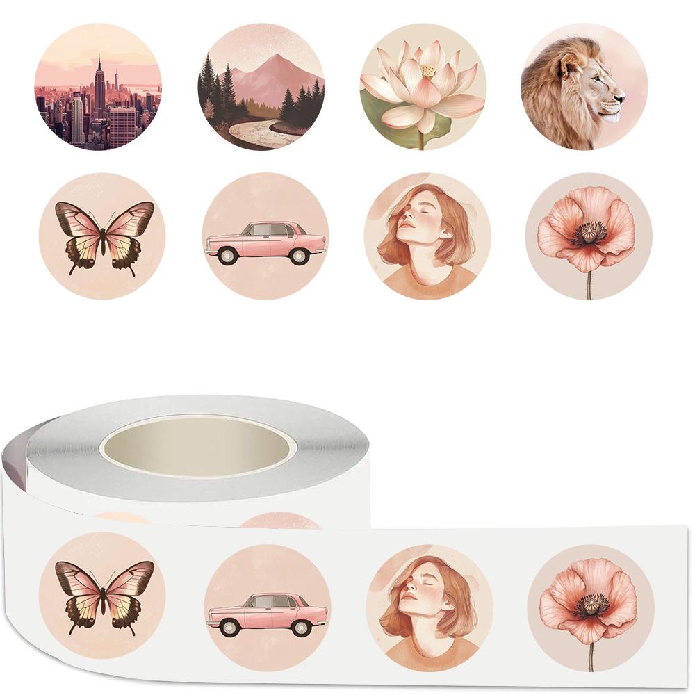500Pcs/Roll Vintage Pink Art Series 01 Kids Rewards Stickers - DIY Scrapbooks Album Decor Sealing Label Decals