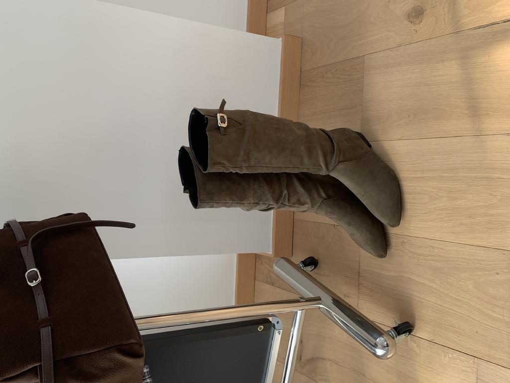 Thick heel pleated long tube knight boots women's shoes 2025 new spring and autumn western thin medium tube long boots