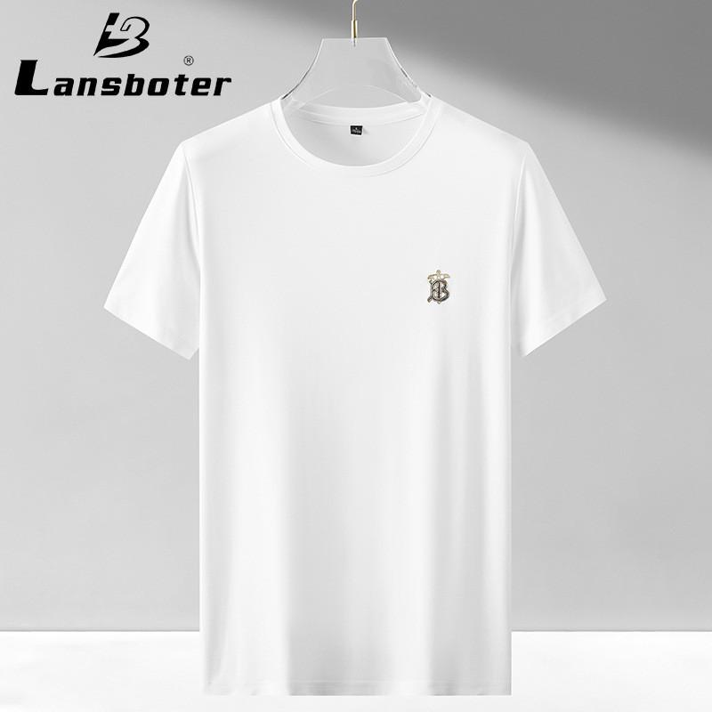 

Мужская футболка с короткими рукавами и вышивкой Lansboter. Летняя мужская рубашка с короткими рукавами для молодежи и среднего возраста. Мерсеризованная футболка с круглым вырезом и половиной рукавов.