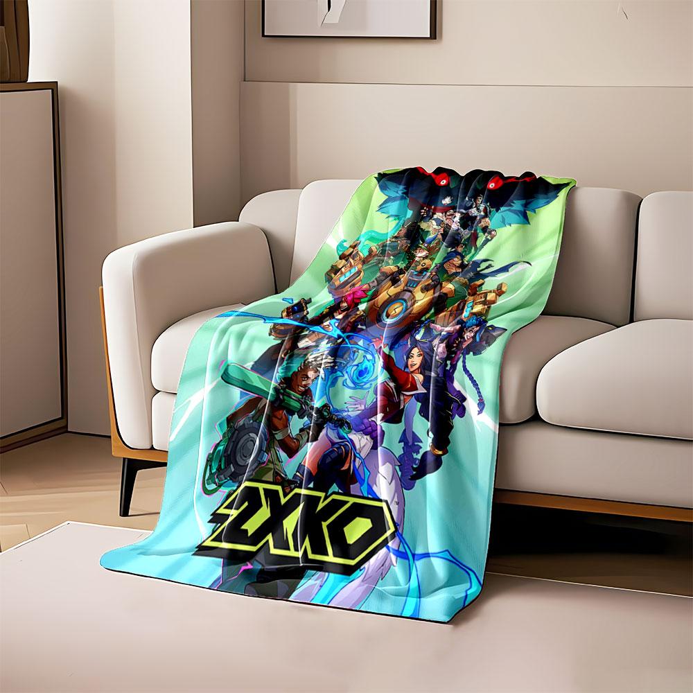 

The main pattern features colorful characters in action with a large face above. for all seasons blanket lunch break throw gift 80cm x 120cm