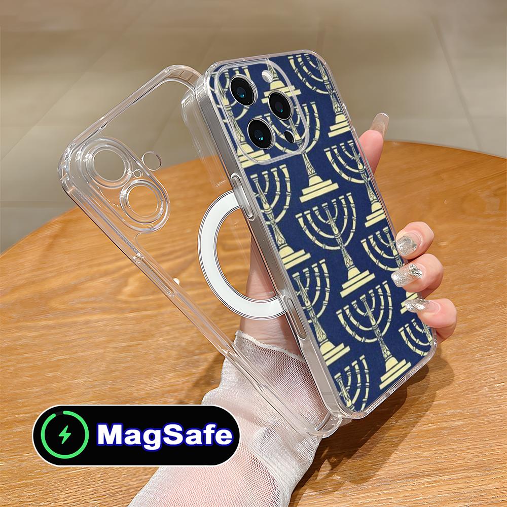 Jewish Hanukkah Mobile Phone Case for iPhone 17 16 15 14 13 12 11 Air Pro Max Plus Mini Magsafe Clear Colorful Cover Luxury