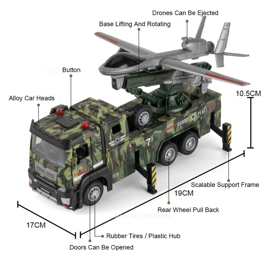 1:32 Military Missile Vehicles Alloy Drone Launch Vehicle Diecast Model Toy Car Door Opeend Pull Back Gifts Military Enthusiasts