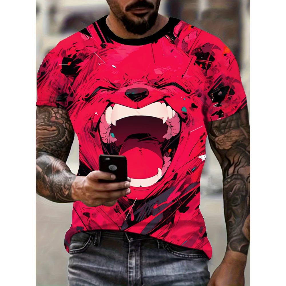 Men's Kids Casual Fashion T-shirt 3D Printing Anime Bear Pattern Printed T-shirt For Summer Daily Outdoor Streetwear Oversized Tops
