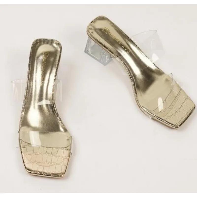 

Большие размеры 35-43 женская обувь летние лаконичные тапочки квадратные носки неглубокие тапочки высокого качества роскошные тапочки 37