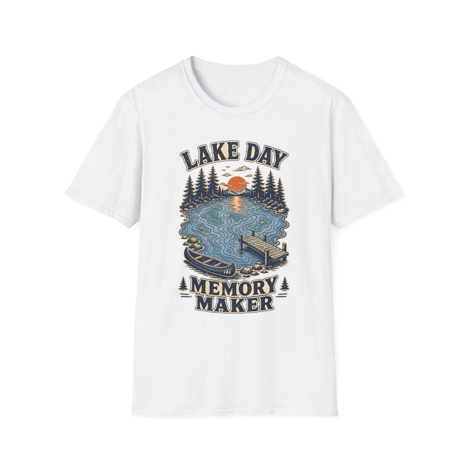 Lake Day sunset lake scene T-Shirt | retro nature graphic 4XL