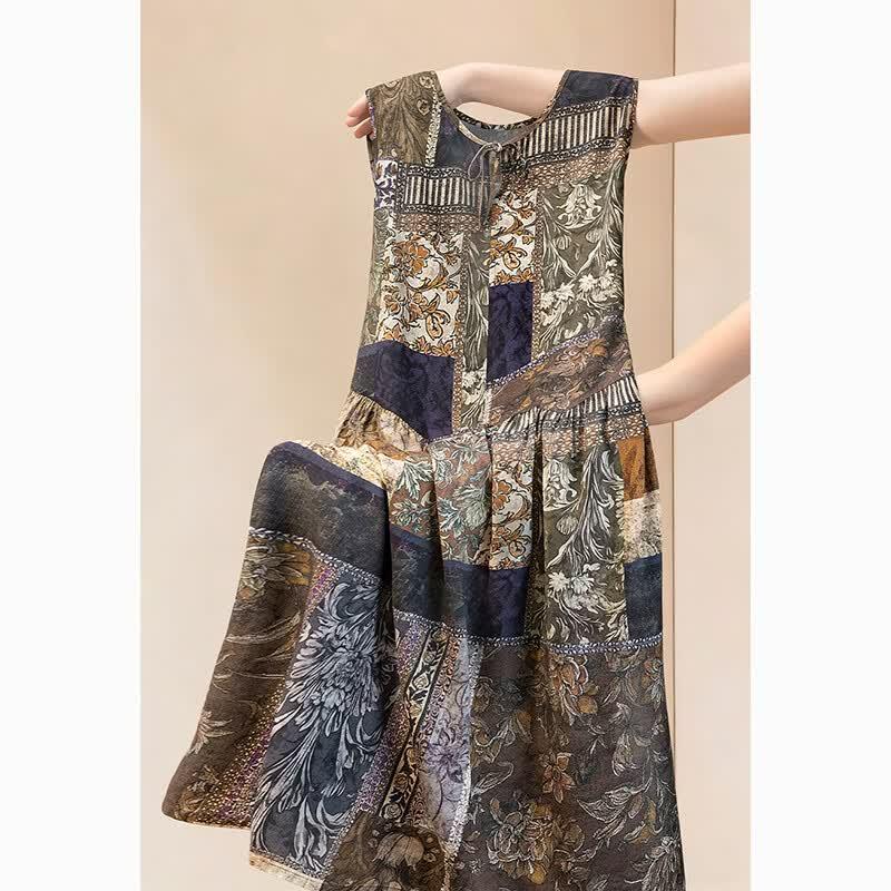 Women s Round Neck Printed A-Line Vest Dress One Size
