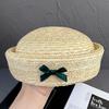 Ins Bow Natural Wheat Straw Hand Woven Berets Women Bohemian Sun Hat Circle Concave Top Straw Hat Church Derby Party Beach Hat