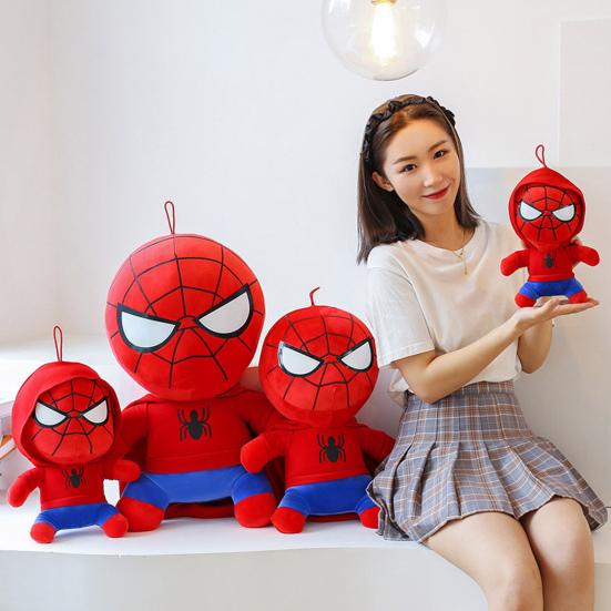 Stuffed Hooded Spider Boy Plush with Hanging Lanyard Soft PP Cotton Movie Character Hero Plushie Toy Doll Home Decoration Kids Adults Fans Gift