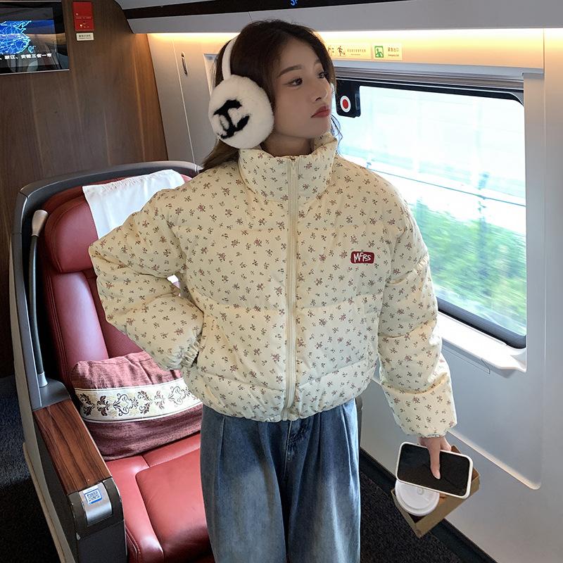 Autumn and Winter 2025 Women's New American Fashion Brand Small Floral Full Print Cotton Jacket Loose Thickened Warm Short Cotton Jacket