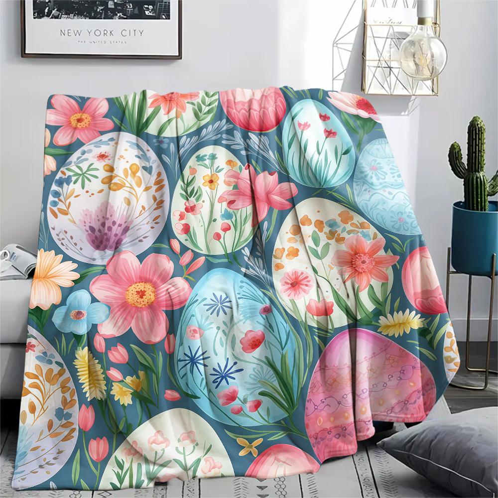 Easter Egg Print Flannel Blanket,High Quality Comfortable for All Seasons,Home Decor,Warmth and Comfort,Perfect for Christmas Gifts