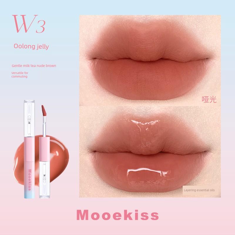 Mooekiss Double-Ended Lip Glaze, Lip Mud, Lip Cream, Non-Stick Cup, Moisturizing Lip Gloss, Lip Glaze, Lipstick