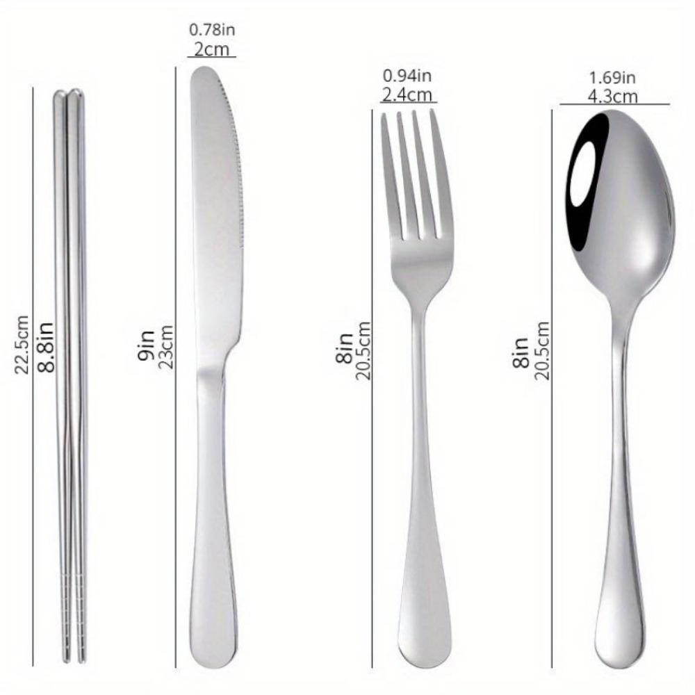 1Set Portable Travel Reusable Flatware Silverware, Stainless Steel Travel Flatware