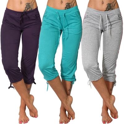 Pantalon Slim Uni Taille Moyenne Poches Cordon de Serrage Pantalon Court
