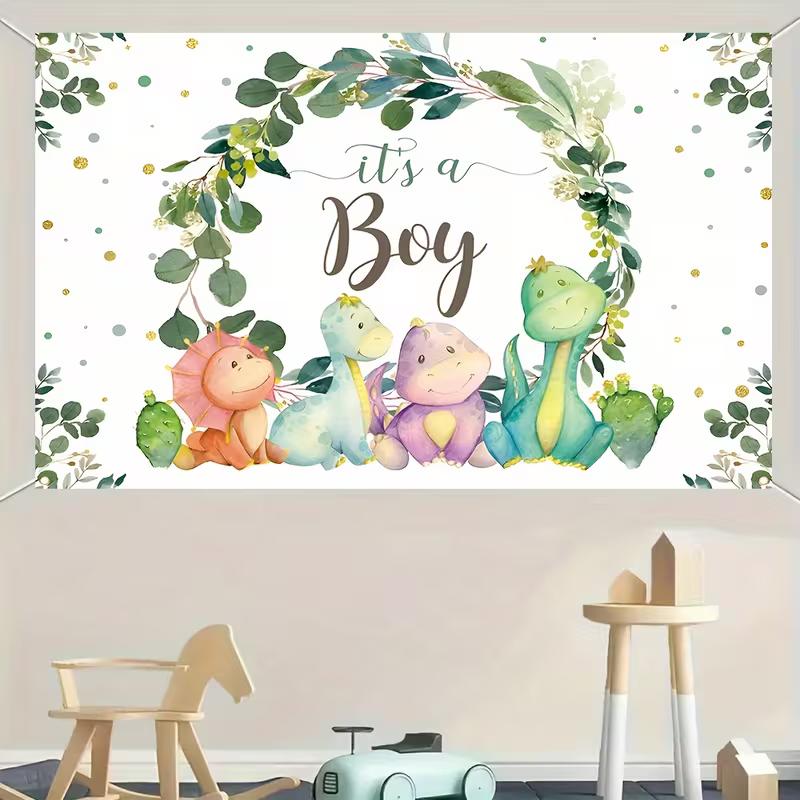 2D Boy Baby Shower Party Backdrop with Colorful Dinosaurs Photo Banner