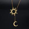 Sun Moon Necklace for Women Double Layer Chain Jewelry on the Neck Pendant Accessories Birthday Christmas Gifts for Girlfriend