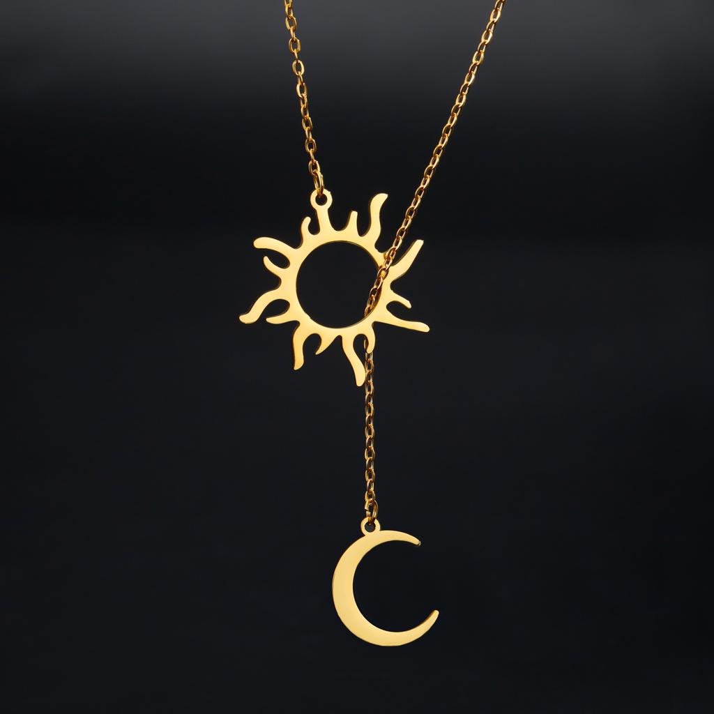 Sun Moon Necklace for Women Double Layer Chain Jewelry on the Neck Pendant Accessories Birthday Christmas Gifts for Girlfriend