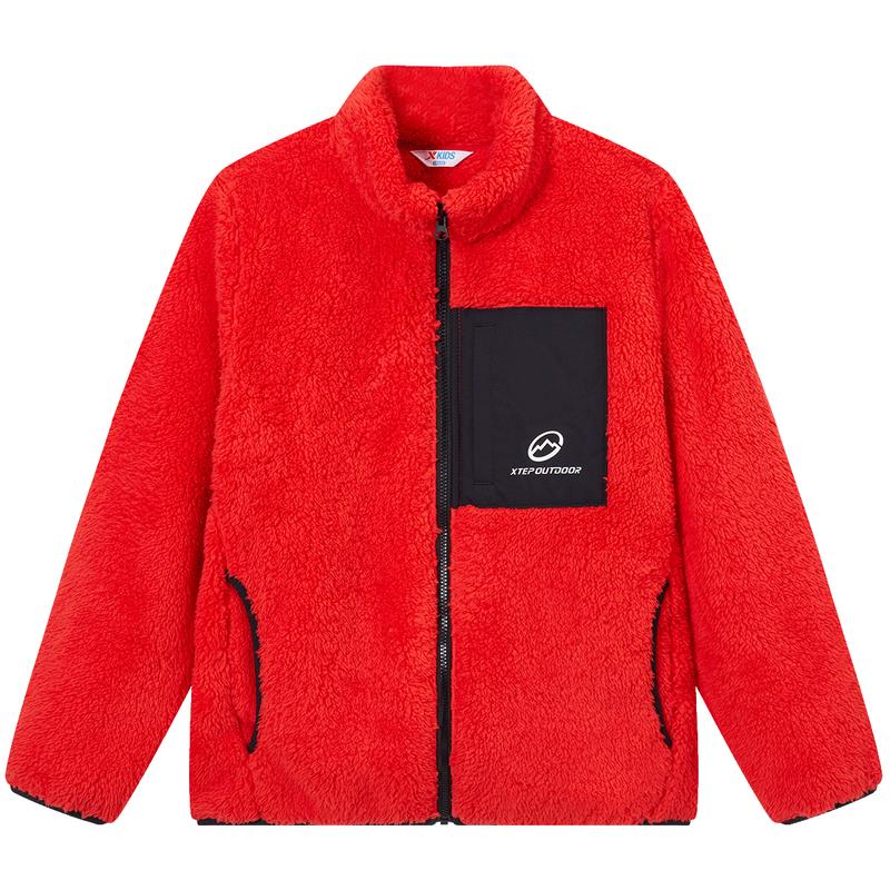 Xtep Kids Warm Fleece Coral Fleece Stand-Up Collar Jacket 140