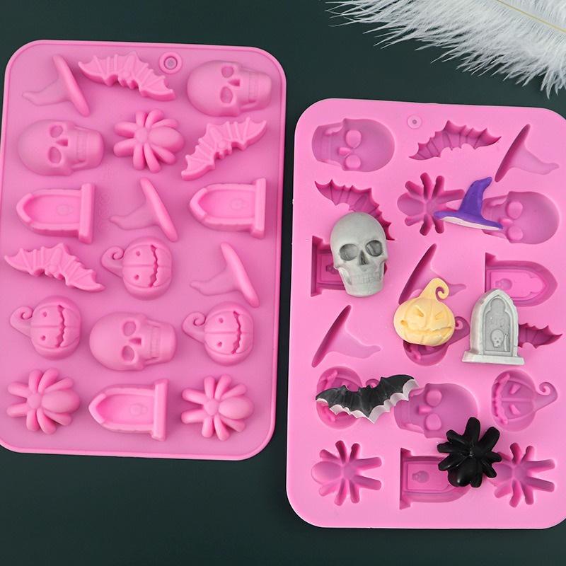 18 Cavities Halloween Scary Silicone Mold Skull Bat Pumpkin Spider Tombstone Fondant Chcolate Baking Mould Cake Decorating