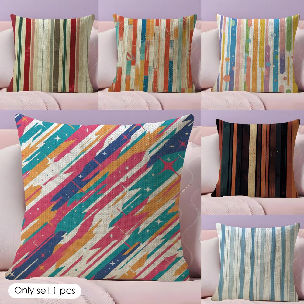 Classic Striped Cushion Cover Natural Linen Organic Fabric DoubleSided Printing Couch Pillow Covers Home Decor