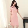 Summer Embroidered Short Sleeve Polo Collar Dress - Women's Loose Plus Size A-line Mid Skirt, College Style Color Block Design