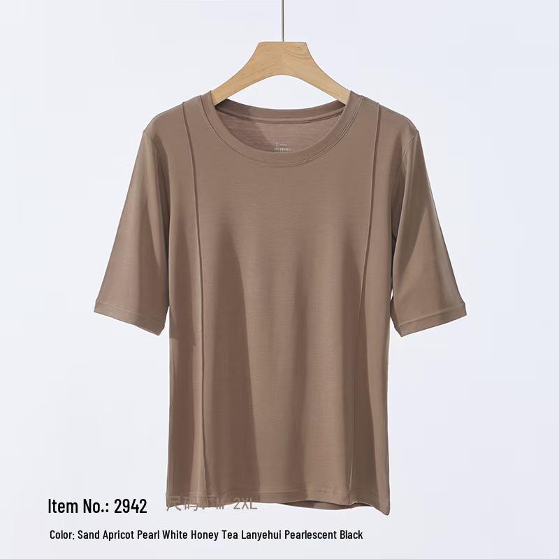 

Women s 80S Double-Sided Modal Antibacterial Slim-Fit Short-Sleeve T-Shirt - Silk Protein Solid Color Innerwear Base Layer in White XL [Recommended 120-135 lbs]