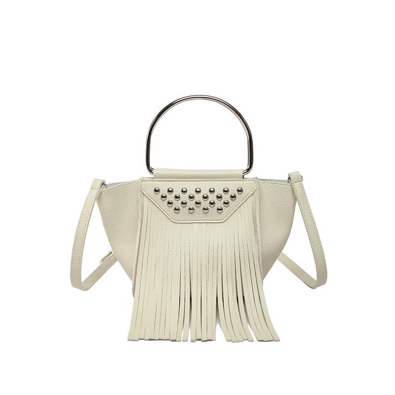 Women's bag spring and summer new 2025 Korean version fashion rivet shoulder bag personalized tassel messenger bucket bag pu