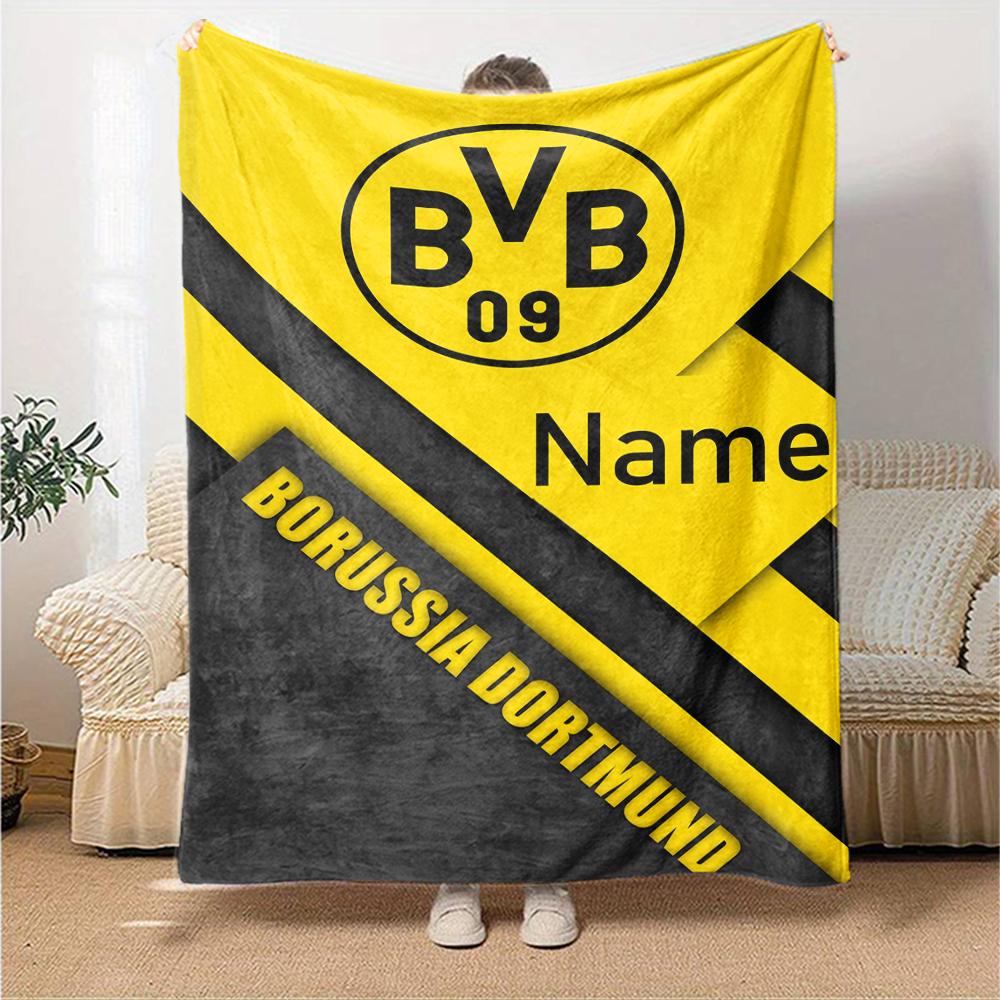 Custom Name Borussia Dortmund Theme Printed Blanket Perfect For Couch Bed Travel Outdoor Use Machine Washable Cozy Durable
