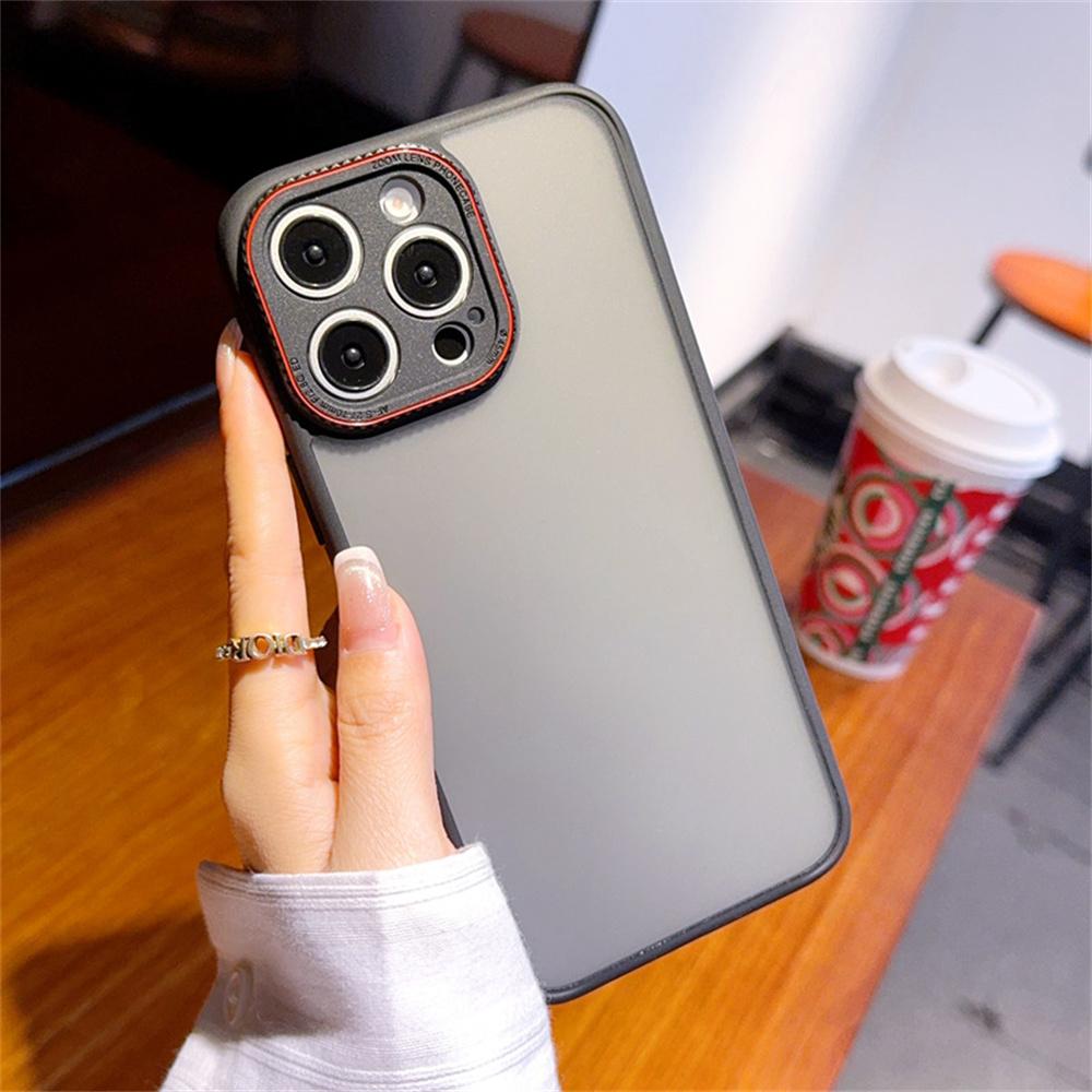 For iPhone 15 Pro Max Case Red Lens Ring Shockproof TPU+PC Translucent Phone Cover