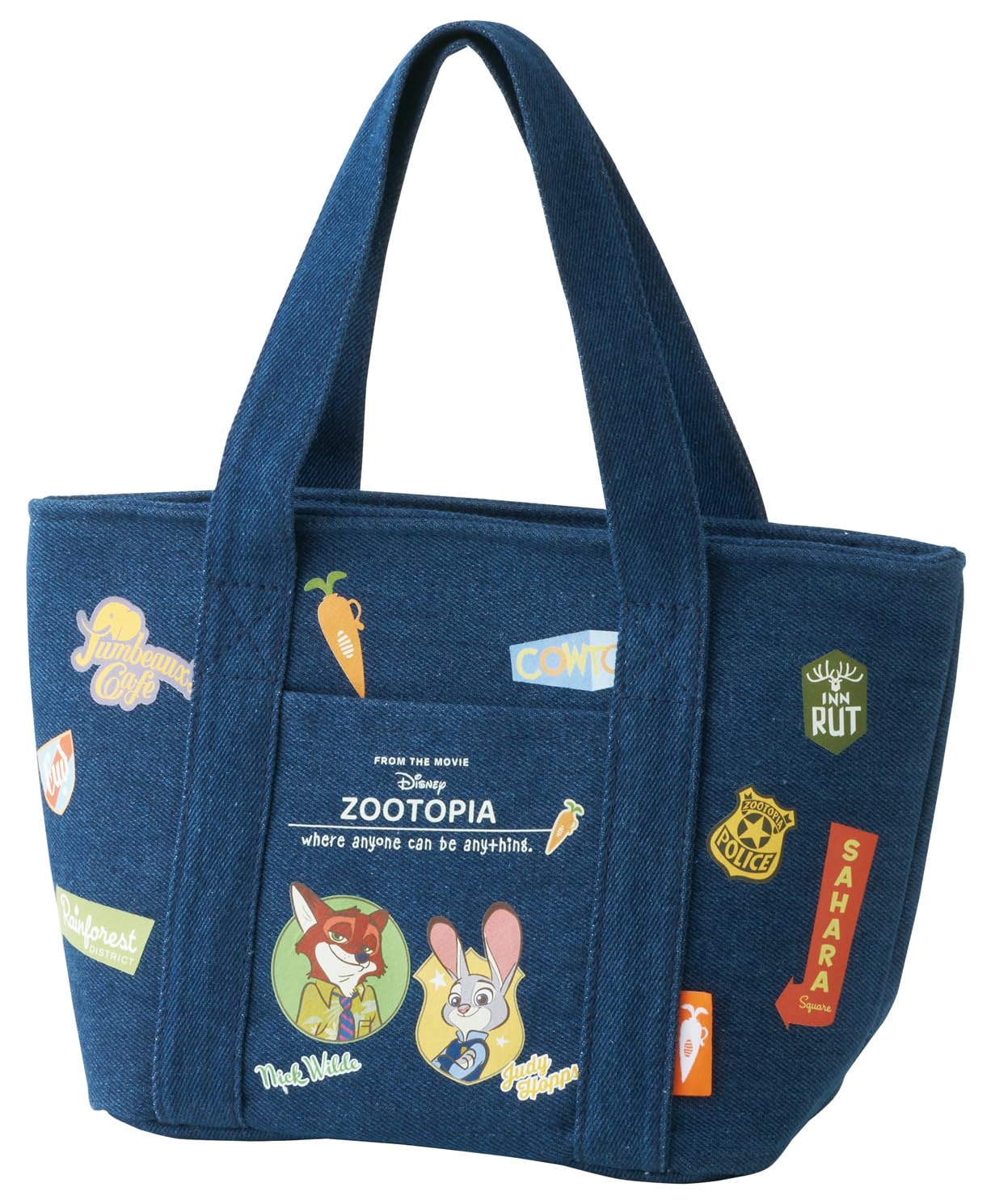 Skater Lunch Insulated Denim Tote Disney Zootopia Vintage Patch Bag, Bag, KBCD6-A