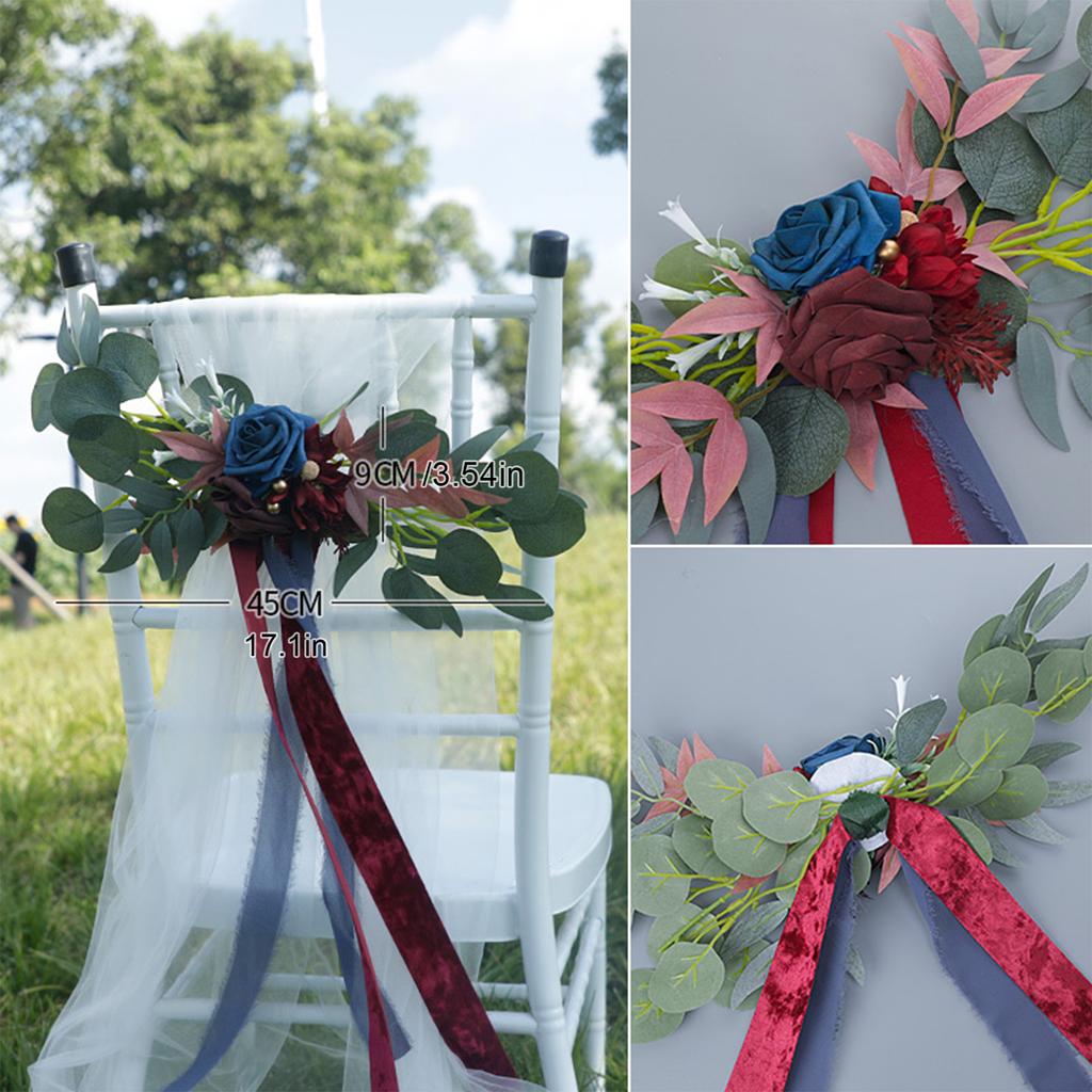 Chair Back Flower Reusable Artificial Rose Decoration for Outdoor Wedding Celebration Party Photography Pinkish