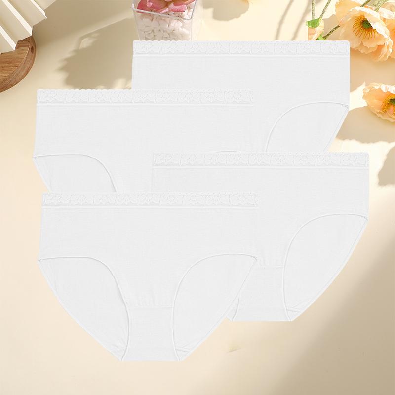 4PCS/Set Women Cotton Panties Sexy Low Waist Briefs Lace Cotton Female Comfortable Underwear Solid Color Soft Lingerie
