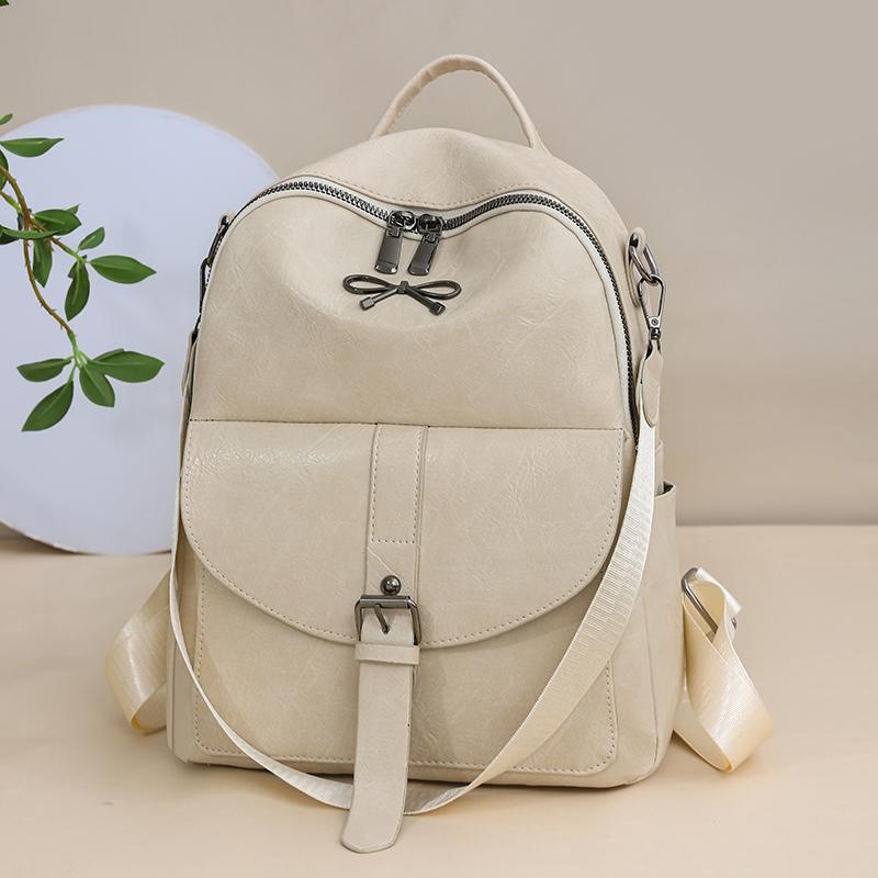 Contrast Color Stitching Women's Bow Backpack Vintage Commuter PU Backpack
