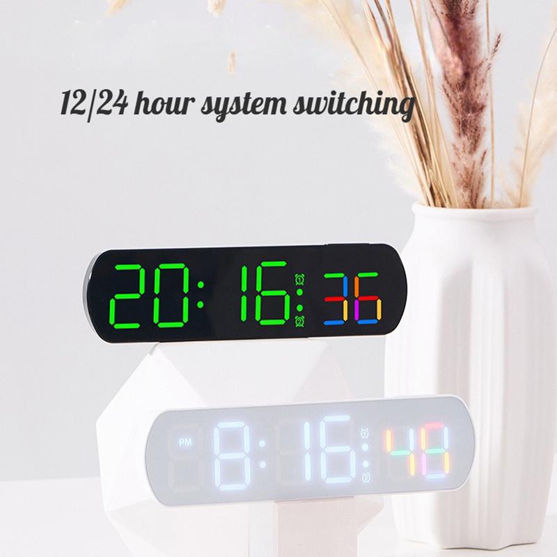 Voice control digital alarm clock with date temperature display night mode count 12/24 hour home living room decoration clock